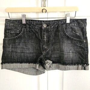 Vans Womens Loose Fit Black Cutoff Denim Jeans Shorts 9 Distressed Skater Street